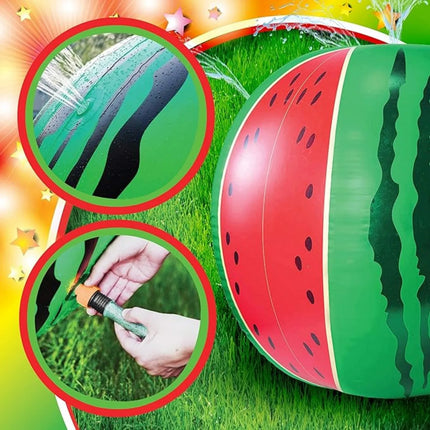 Inflatable Sprinkler, Giant Watermelon Spray Water Ball Spary from 4 Sides Water Sprinkler, Summer Outdoor WaterToys Water Party