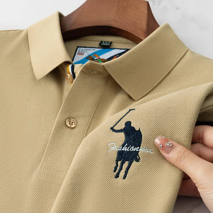 Luxury Embroidery Men's Polo Shirt Summer Thin Breathable 100% Cotton Black Navy Blue Lapel Short-Sleeved Tops Brand Clothing