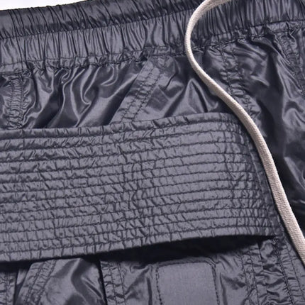 Mauroicardi Spring Summer Thin Black Waterproof Nylon Shorts for Men Elastic Waist Drawstring Knee Length Harem Pants Clothes