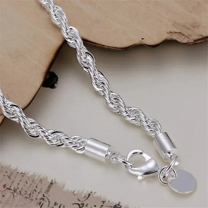 925 Sterling Silver 4MM Twisted Rope Bracelets For Women Men Fashion Minimalist Couple Chain Bracelet Male Silver Jewelry Gifts