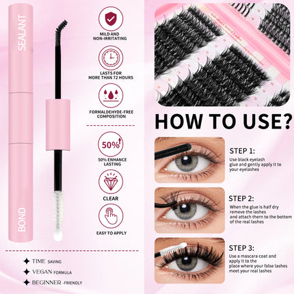 Lash Clusters with Spikes Kit DIY Spiky Eyelash Extension Thick Volume Spiky Individual Lashes Set Mink Strip Lash by LAKANAKU