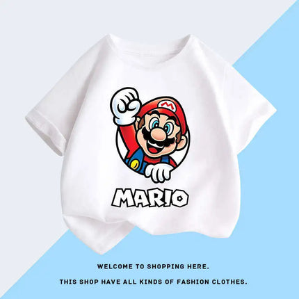 Super Mario T-shirt for Children, Short Sleeved, Pure Cotton, Fashionable Casual T-shirt for Boys and Girls, Half Sleeved