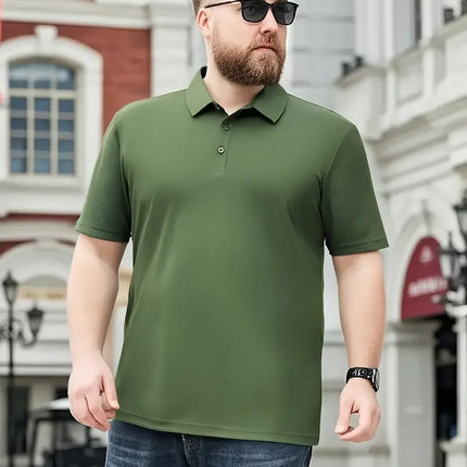 1-piece set of men's plus size summer ultra-thin breathable solid color lapel short sleeved polo shirt, polo shirt. Hand knitted