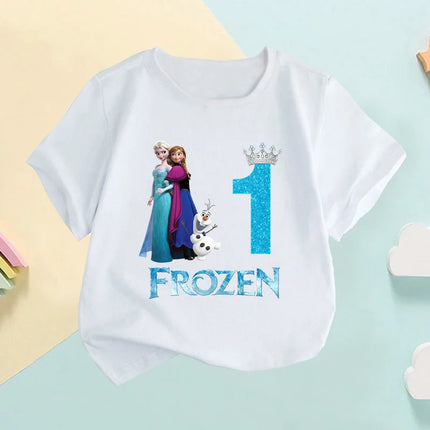 Frozen Anna Elsa Princess Number Print Girls Clothes 1 2 3 4 5 6 7 8 9 Years Birthday Kids T shirt Baby Children T-Shirt,HKP2760