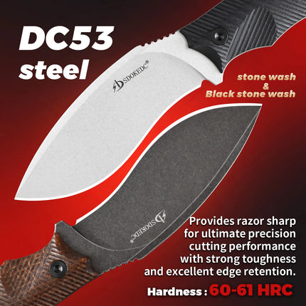 SDOKEDC Fixed Blade Knife DC53 Steel G10 / Material Handle, Outdoor Camping Hunting Survival EDC Hand Tool with Sheath