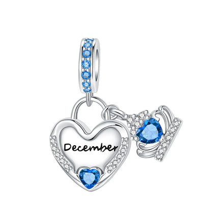 925 Sterling Silver January-December Birthday Stone Love Zircon Pendant Bead Fit Charms Necklace Bracelet Women Jewelry DIY Gift