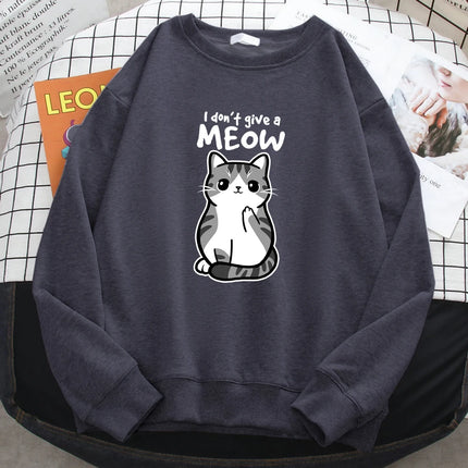 Simple Autumn Womens Sweatshirt I Don'T Give A Meow Funny Cat Cartoon Animalmale Print Hoody Fleece Pullovers Loose Warm Tops