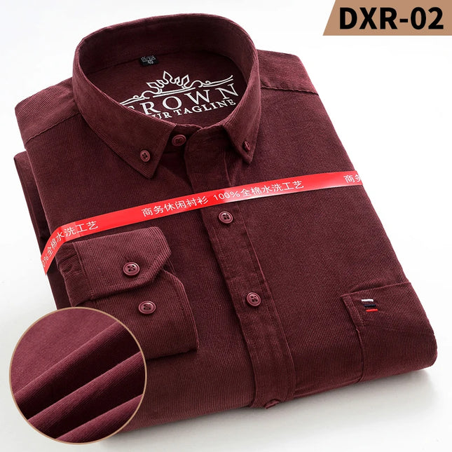 New Pure Cotton Corduroy Men's Shirts Fashionable Business Casual Comfortable Extra Size Solid Color Long-Sleeved Men Clothing