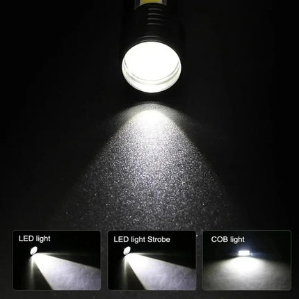 Mini Tactical LED High Power Flashlight Rechargeable Zoom Strong Waterproof Outdoor Camping Torch COB Side Lights 3 Modes