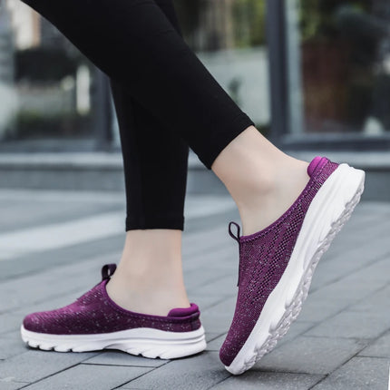 Women's Ultra Light Oversized Running Shoes, Fashionable Fly Woven Breathable Mules Sports Sneakers Plus Size 35-42