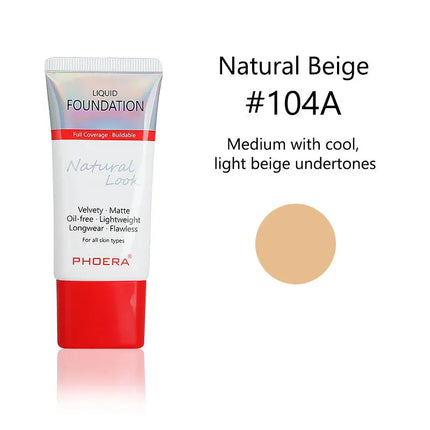 PHOERA Liquid Foundation Mineral Touch Oil Control Matte Skin-Friendly Makeup Full Coverage 24Hour Long Lasting Cosmetic