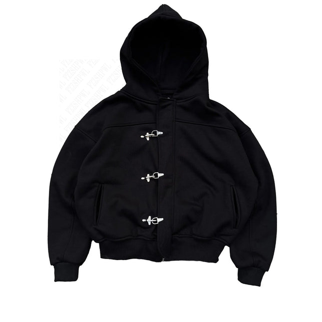 Fashionable American retro y2k design sense high street personality button solid color hoodie long sleeve pullover hoodie jacket