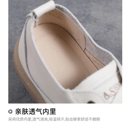 Genuine Leather Women Soft Sole Walking Shoes Girl Student Jogging Sneaker White Black Flats Female Casual Skate Trainers Summer