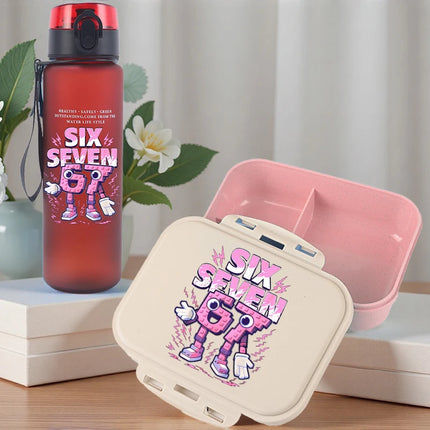 2pcs Steal A Brainrot Bento Lunch Box Water Bottle 67 Six Seven Cartoon Printed Lunch Box Boys School Supplies Children Gifts