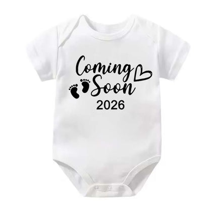 Baby Boys Girls Short Sleeve Romper Funny Coming Soon 2026 Letter Printed Newborn Clothes Infant Baby Jumpsuit Bodysuit