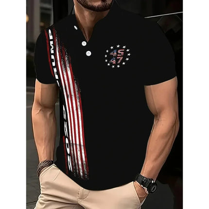 Summer Polo Shirt Men's High-end 3D Digital Printed Short Sleeve Polo Shirt Men's Top