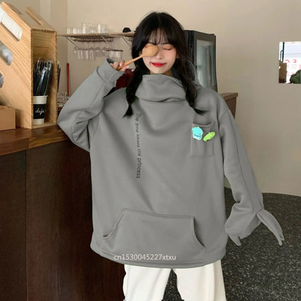 Unisex Frog Zipper Hoodie Fleece Lined Springtime Embroidery oversized Sweatshirt Harajuku Warm Pullover Korean Style Dropship