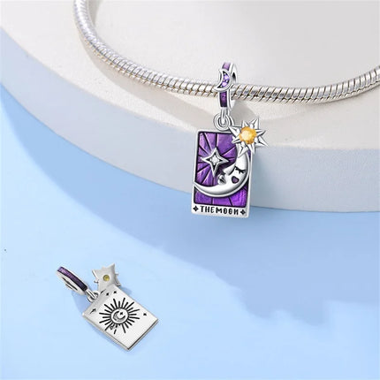 925 Sterling Silver Inlaid Heart-Shaped Beads & Rose Dangle Charm Fits Snake Bracelet Boutique Necklace Purple Pendant Gift