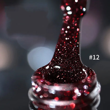 Glitter Reflective Gel Nail Polish 12 Color Red Pink UV Gel Varnish Sparkling Sequins Soak Off Nail Gel Nail Polish for Manicure