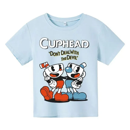 Children Cute Cuphead Clothes Kids Summer Fashion T-shirt Baby Boys Cartoon T-shirts Toddler Girls Short Sleeve Casual Tops