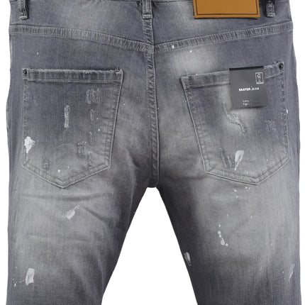6058 Four Seasons New Men's Wash Grinding Hole Patch Paint Splash Ink Micro-bullet Leg Grey Jeans for Men