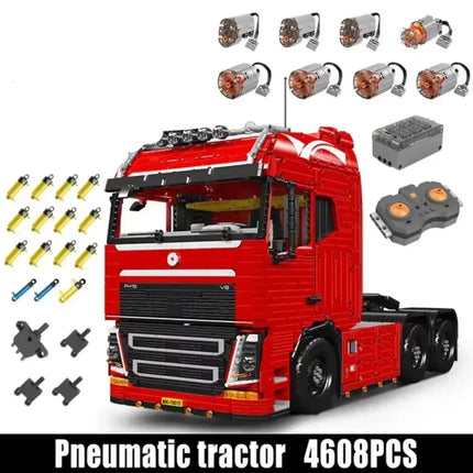 MOULD KING 19015S Technical Heavy Duty Trailer FH16 Tractor Truck Model Building Blocks Pneumatic Truck Toy for Adult Kids Gifts