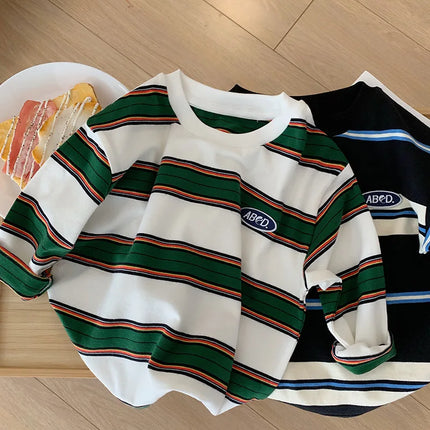2025 Autumn Children's Clothes Girls Long-Sleeved Base Shirts Cool Boys Striped Cotton T-Shirt Teen Loose Casual 2-7Y Kids Top