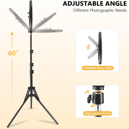 10-Inch LED Ring Light Foldable with 1.1m Tripod Stand +O-Clamp,3 adjustable lighting modes for Photography, Live Stream, Makeup