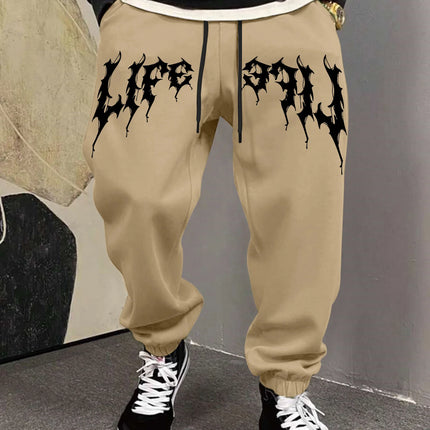 Men's Aesthetic Dark Gothic Letter Art Print Sweatpants Elastic Waist Joggers Cozy Goth Daily Street Fashion Bottoms