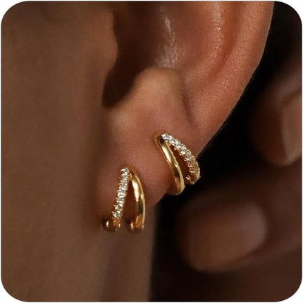 Gold Hoop Earrings for Women, 14K Gold Plated Diamond Huggie Hoop Earrings for Women Wedding Gift For Women Christmas Gift