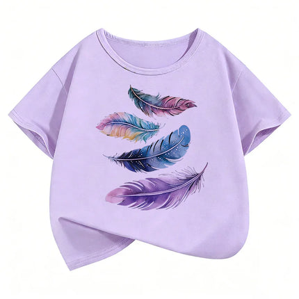 Short Sleeve Vintage Leaf Printed T-Shirts Fashion Kids Children's T-shirt Boys Girls Summer Spring Casual Top Tee Shirt