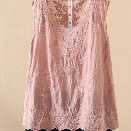 Ele Embroidered Loose Women's Tank Top Trendy Design Summer New Sle Cotton Comfortable Fit Overhead Casual Wear