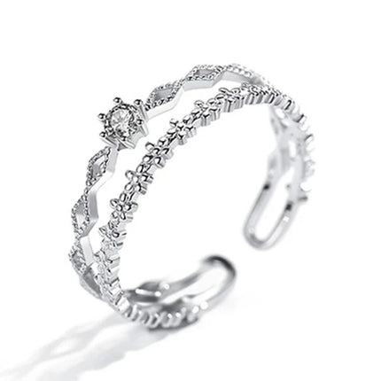 VENTFILLE 925 Sterling Silver Flower Lace Ring Korean Fashion Opening Inlaid CZ Adjustable Rings Valentine's Day Gift