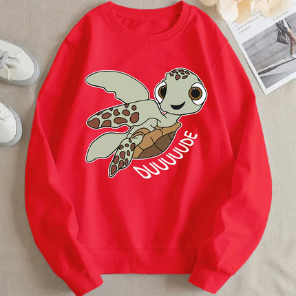 Cartoon Turtle Printed 2025 Autumn Winter Women's Hoodie Round Neck Long Sleeved Casual Women's Soft Sweatshirt Clothing