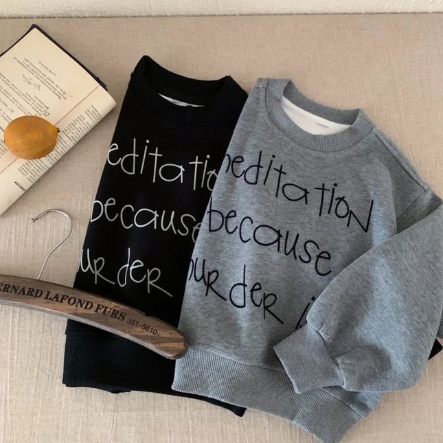 2025 Autumn New Children Solid Sweatshirt Baby Fashion Letter Printed Long Sleeve Tops Kids Girl Boy Crewneck Hoodie Clothing