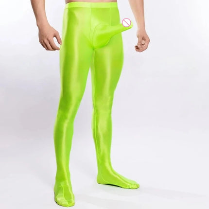 Men Sexy Bodystockings Long Leg Leggings U Convex Elephant Trunk JJ Bodysuit Oil Glossy Shiny Elastic Bodybuilding Jumpsuit Porn
