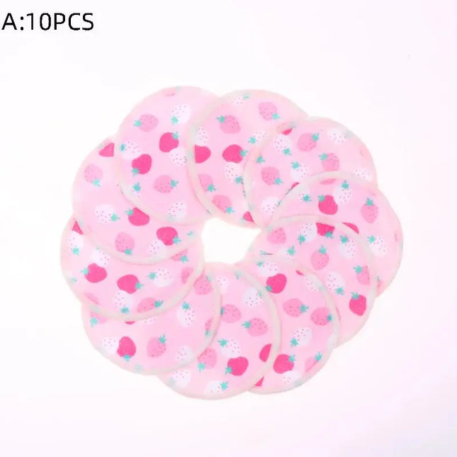 10 Pcs Washable Makeup Remover Pads, Double-Layer Strawberry Print Cleaning Cotton, Reusable Facial Make Up Removal Pads Tool