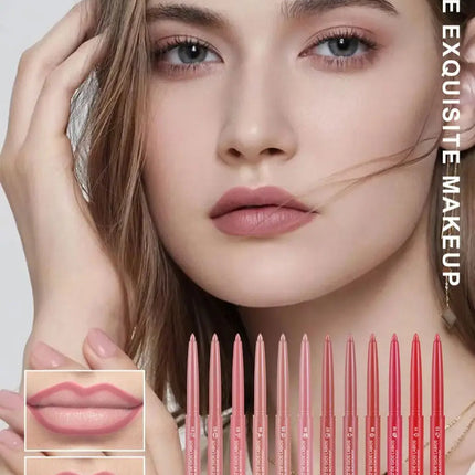 Lip Liner Lipstick Pen Waterproof Long-Lasting Contouring Lip Pencil Matte Finish Beginner Automatic Lip Liner Bean Paste Color Contouring Pen Automatic Rotating Lip Liner