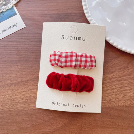 Korean Wine Red Velvet Children's Hair Clips Stylish Versatile Fabric Bow Broken Bangs Clips New Year Christmas Girls' Hairpins