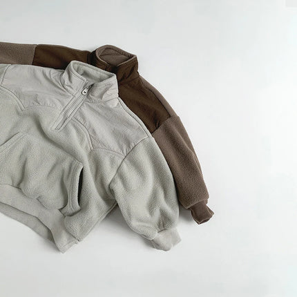 MILANCEL New Winter Children Hoodie 1-7T Simple Color Block Girls Fleece Top Korean Version Loose Kids Warm Clothes