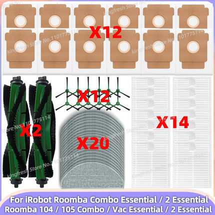 Fit For iRobot Roomba Combo Essential/ 2 Essential, Vac 2 Essential, 104 / 105 Combo Parts Main Side Brush Bag Filter Mop Cloth