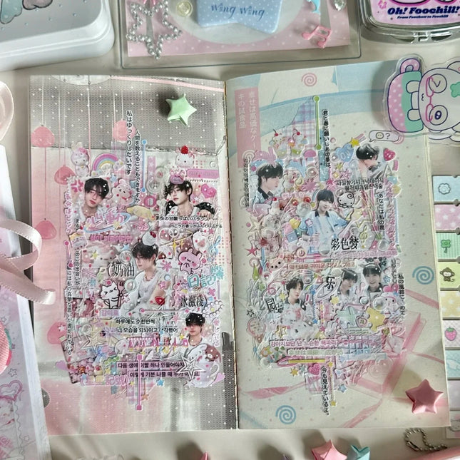 New Pink Color Wish Angel Sticker Book Text Sticker Material Ins High-value Hand Account Diy Collage Decoration Material Gift