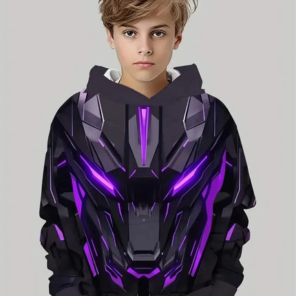 Fashion Hoodies for Boys Mecha 3D Print Kids Clothes Long Sleeve Sweatshirt Loose Oversized Top Casual Streetswear Boys Clothing