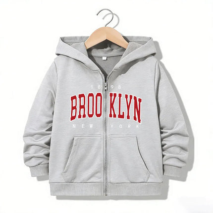 Kids Zipper Hoodie Funny Casual Brooklyn New York Letter Hoodies Jackets Boys Girls Zip Up Sweatshirt Children Hoodies