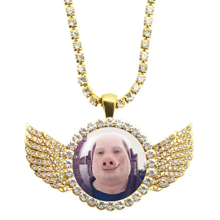 John Pork Is Calling Answer Call Phone Humor Funny Pig Graphic Glass Cabochon Angel Wings Pendant Necklace Jewelry Giftwholesale