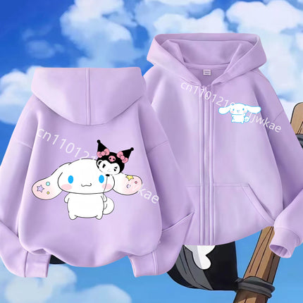 2026 Fashion Casual Zip Up Hoodie Pure Cinnamoroll Cartoon Printed Autumn Winter Boys and Girls Kidswear Zipeer Hoodie Tops