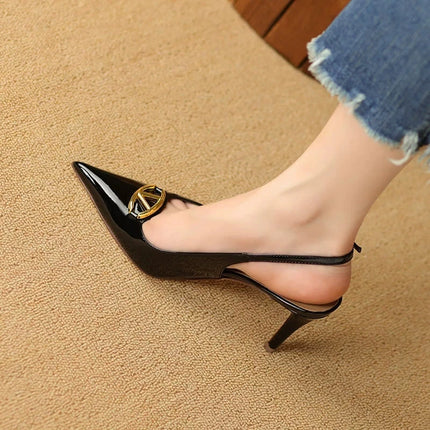 Women's pointed high-heeled sandals for women's summer 2025 new style pointed high-heeled shoes with metal buckle single shoes