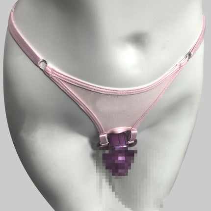 Pink T-back Chastity Lock Fixed Strap Chastity Belt BDSM Fall Prevention Adjustable Cock Cage Sex Toys for Men Gay Chastity Lock