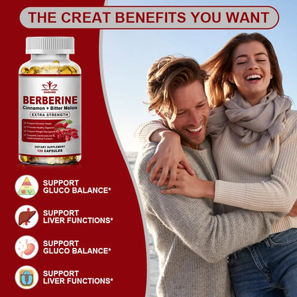 Berberine Supplement High Potency with Ceylon Cinnamon - Immune System, Cardiovascular & Gastrointestinal Function - Berberine H