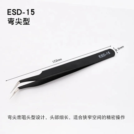 Anti Static Safety Esd Stainless Steel Precision Curved Tweezers  Electronic Laboratory Jewelry Crafts Maintenance Tools